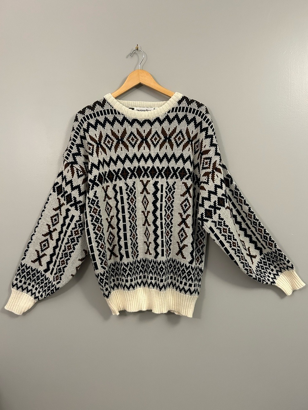 Vintage Jonathan Bryan Cream Black & Brown Geometric Crewneck Sweater